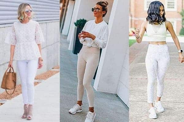 white leggings monotone outfit ladies