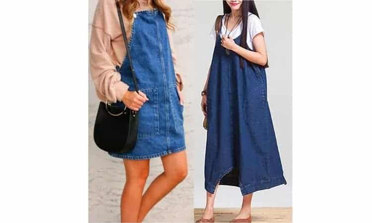 what to wear with a denim pinafore dress