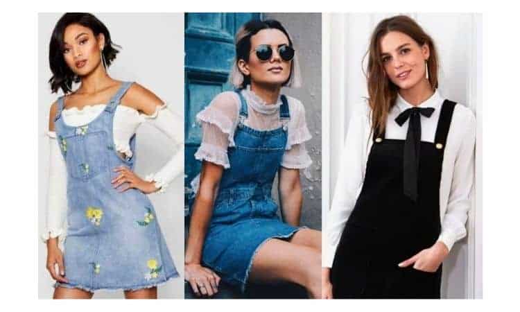 what to wear with a denim pinafore dress