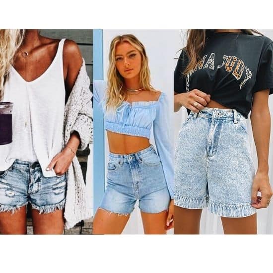 what to wear with acid wash jeans ladies, acid wash shorts summer outfit