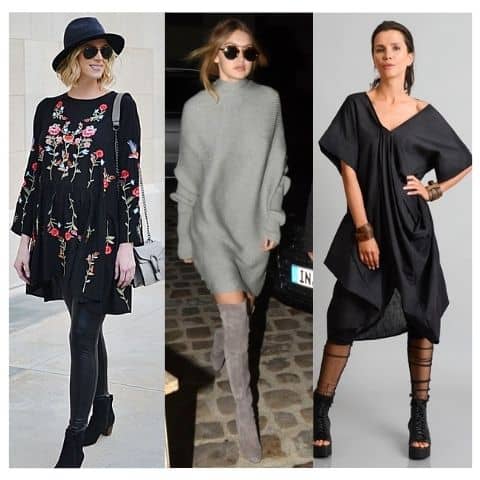 what to wear with tunic dress, wear tunic dress street style