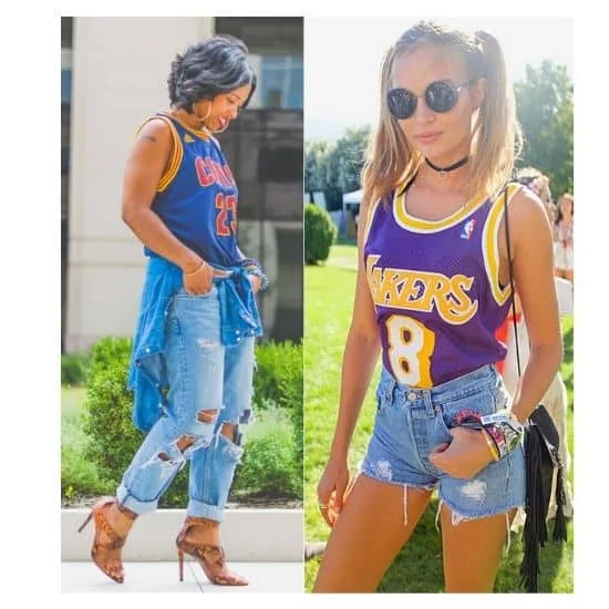basketball jersey outfits for ladies, wear basketball jersey with jeans