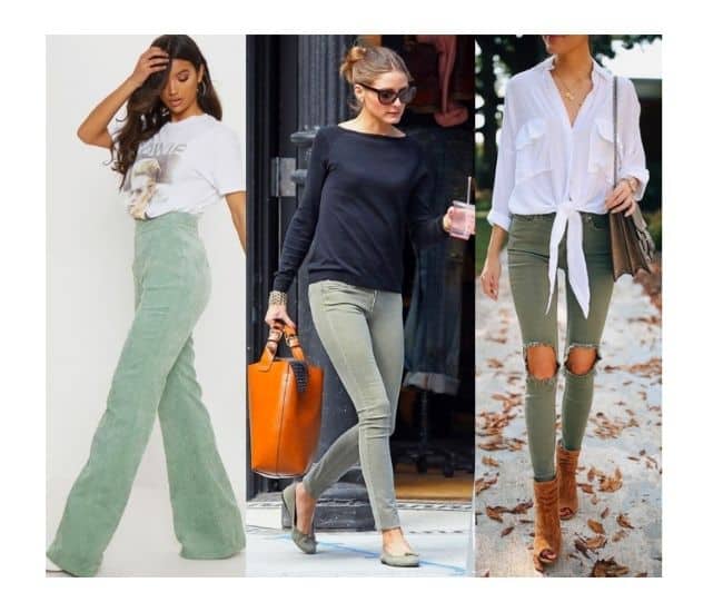 what to wear with sage green jeans
