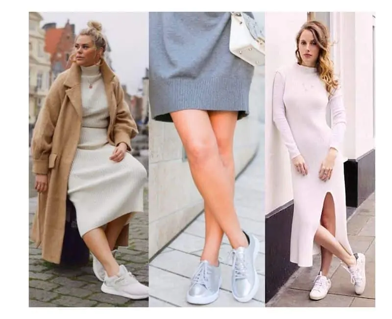 how to wear a sweater dress with sneakers