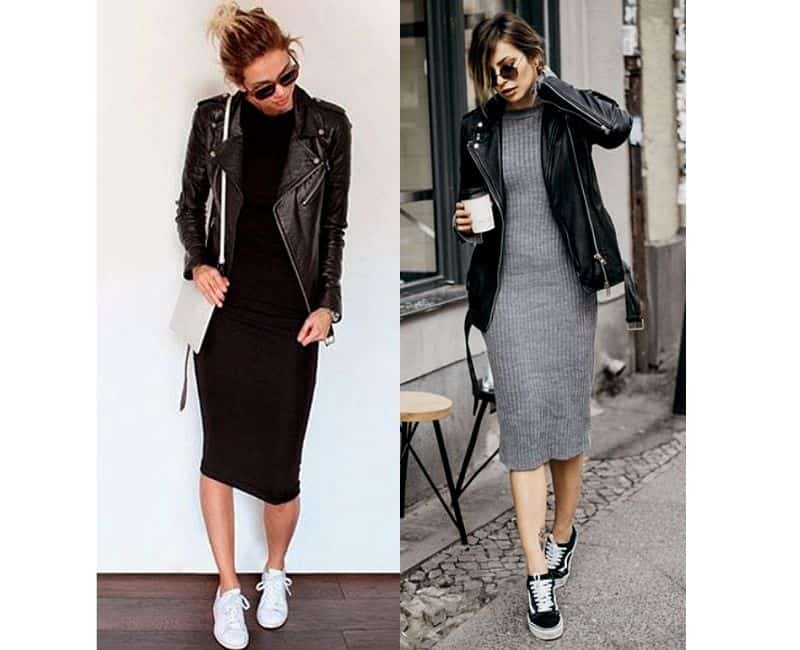 how to wear a sweater dress with sneakers casually