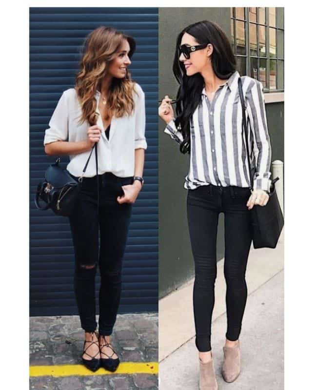 Classy black jeans and top outfit ideas