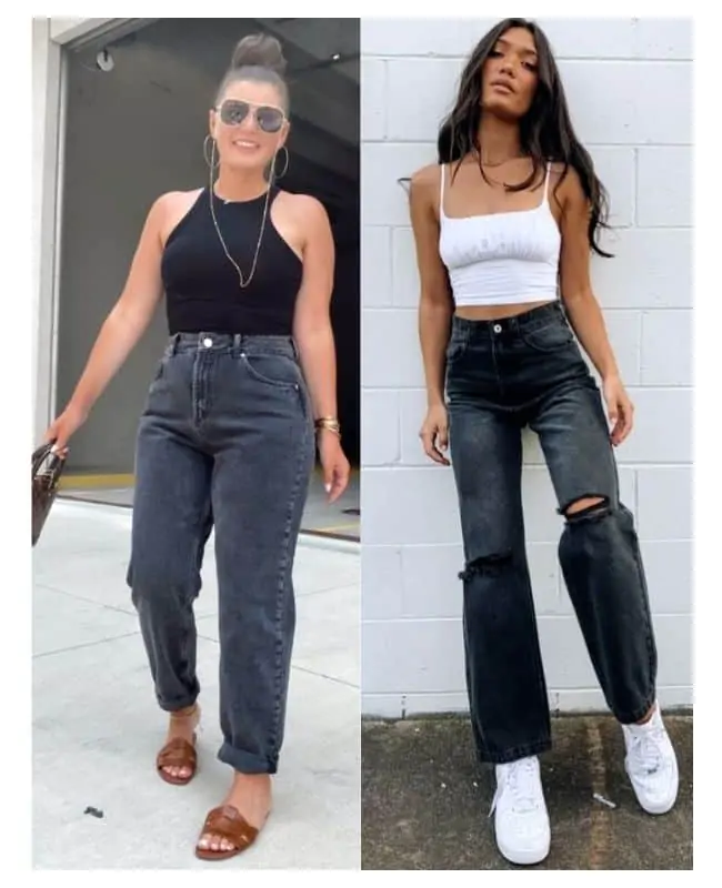 Black mom jeans outfit ideas