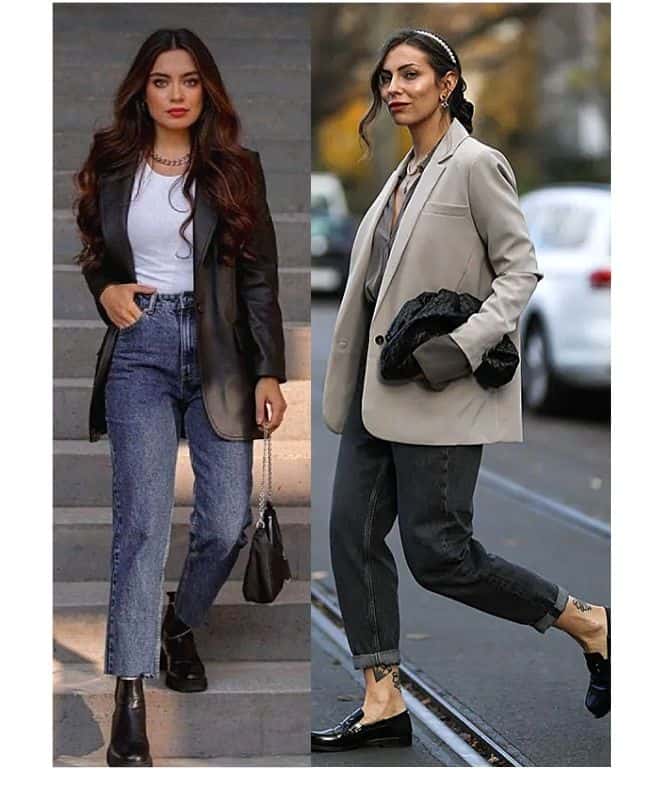 Black mom jeans outfit ideas with blazer