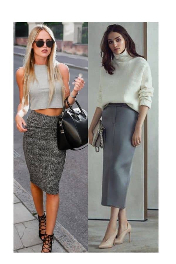 Grey pencil skirt outfit ideas