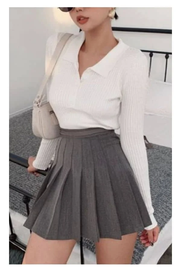Grey mini skirt outfit ideas