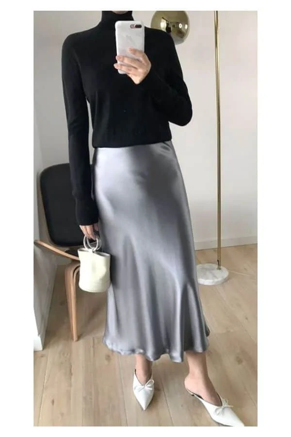 Grey maxi skirt outfit ideas