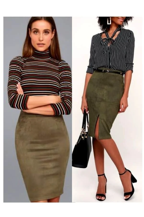How to wear green suede skirt