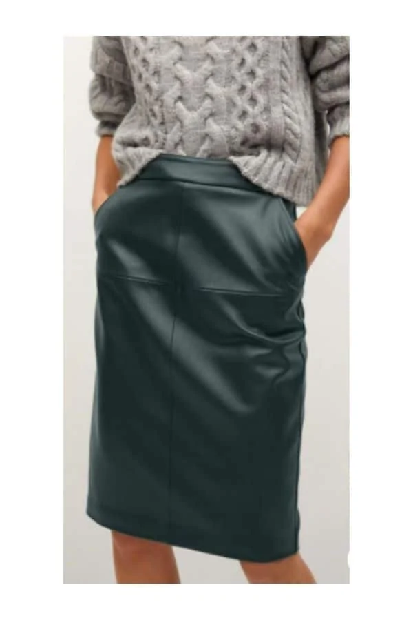 Green leather skirt outfit ideas