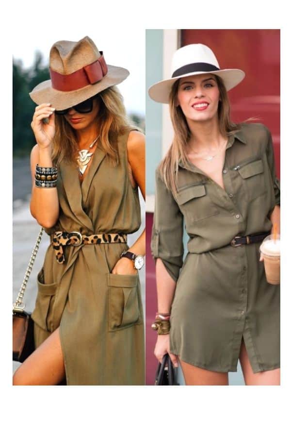 Olive green army green dress outfit ideas