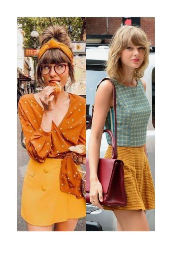 what to wear with mustard yellow skirt