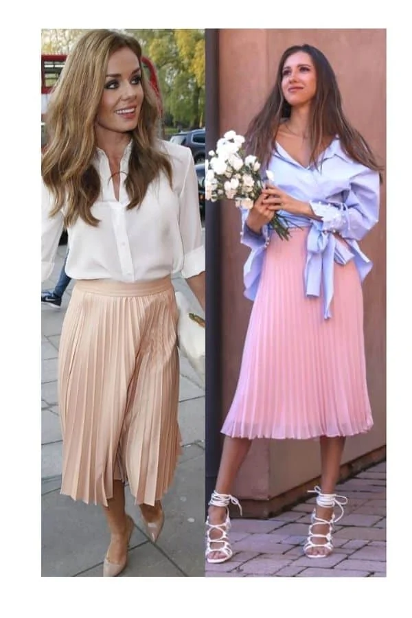 pink pleated skirt outfit ideas