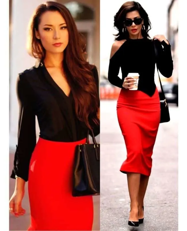 black and red skirt outfits