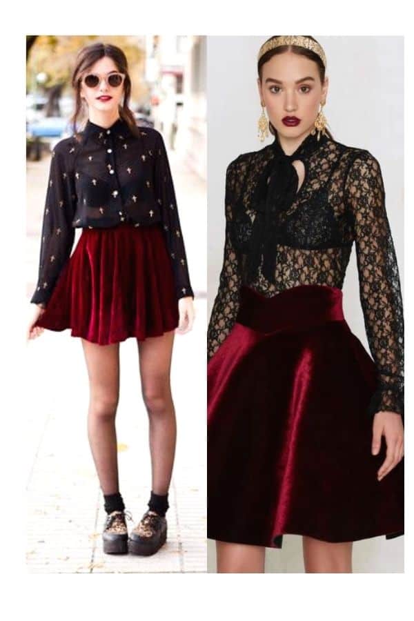 dark red skirt outfits