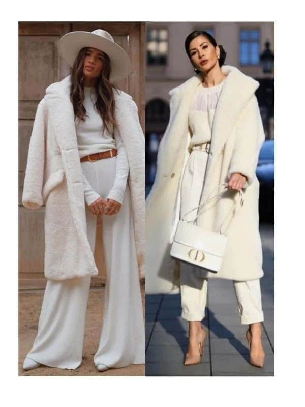 White teddy coat outfit ideas