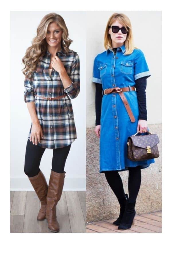 How to wear a shirt dress with leggings