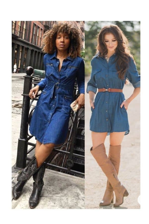 what to wear with denim shirt dress