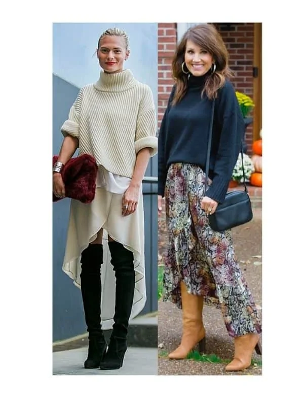 How to wear high low maxi skirt in winter