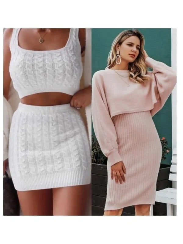 knitted skirt and top set outfit ideas