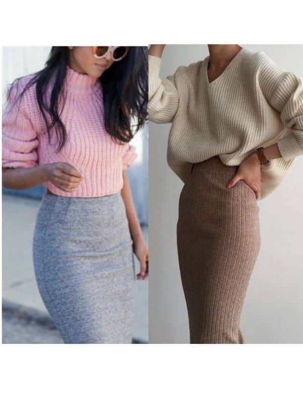 What top to wear with knitted sweater skirt?