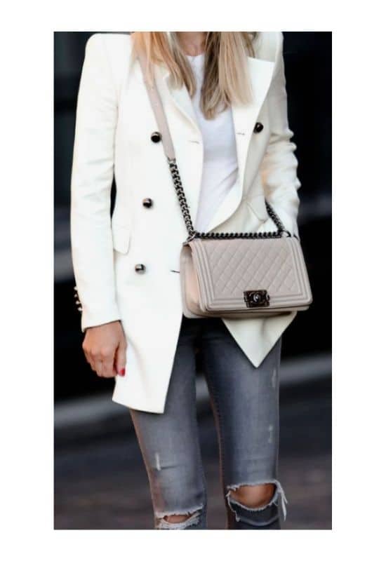 Chanel boy bag outfit with blazer