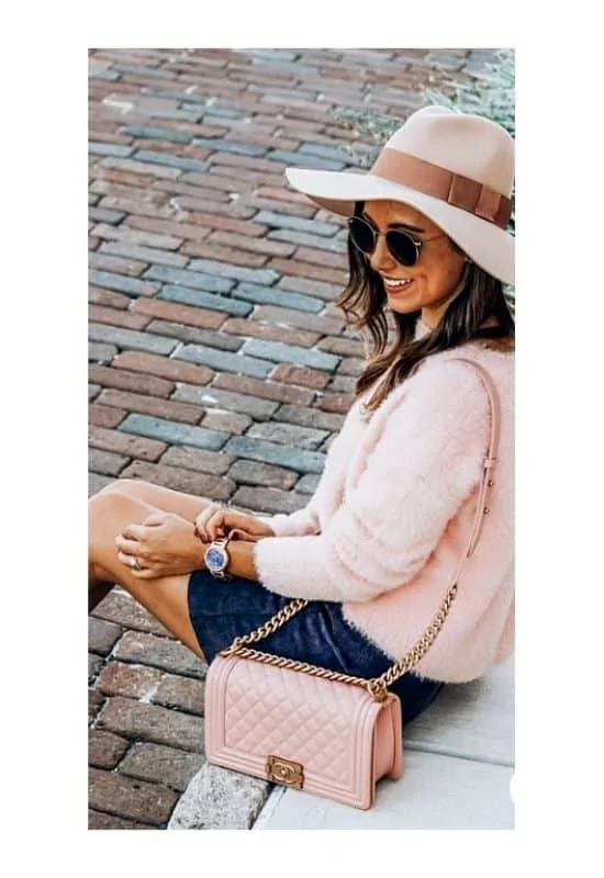 Pink Chanel boy bag outfit