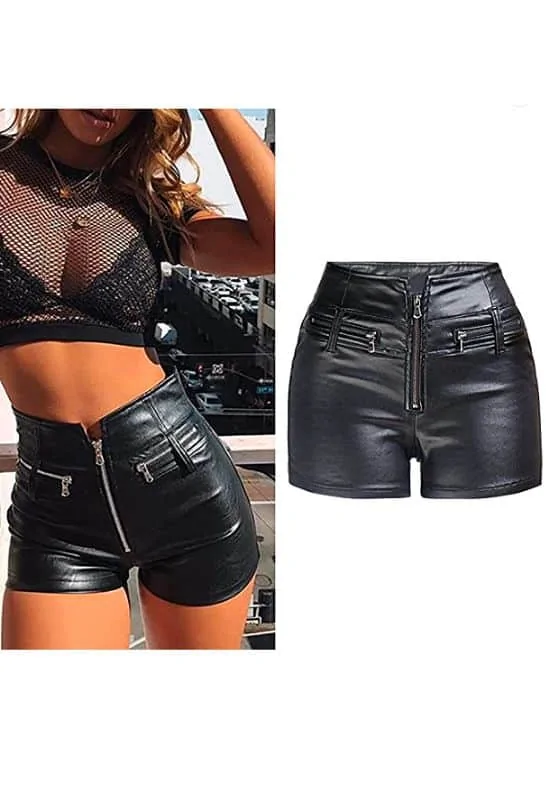 High waisted faux leather shorts biker