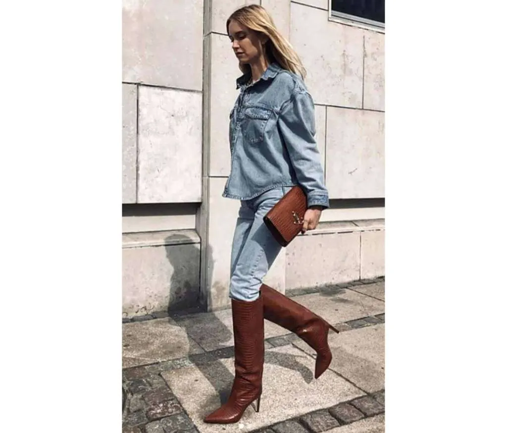 Double denim and calf boots