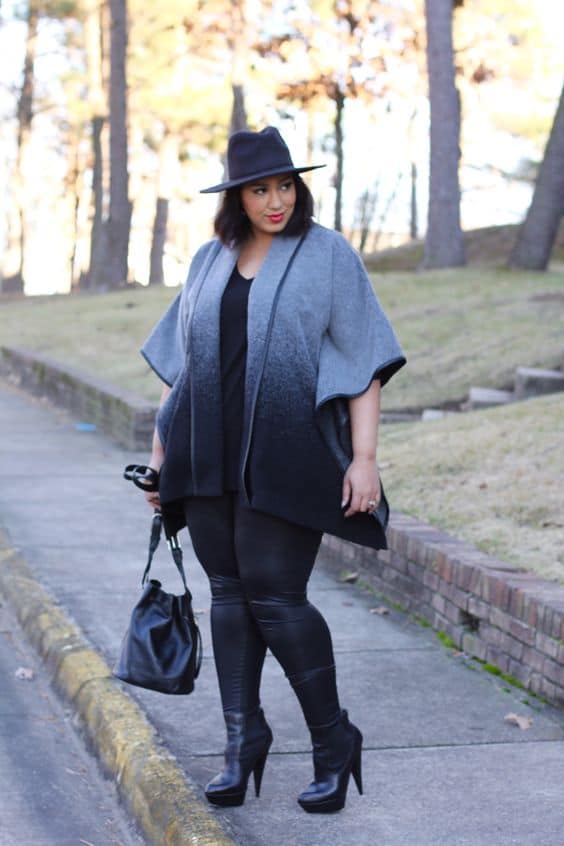 poncho and faux leather leggings plus size