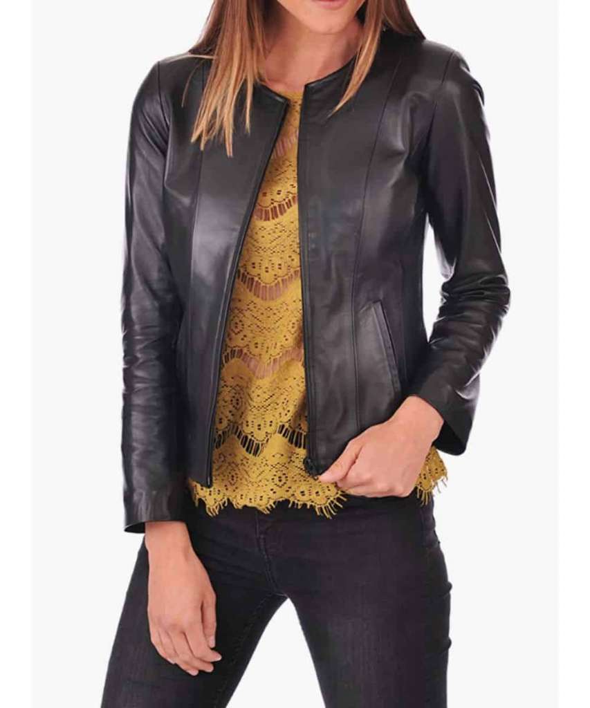 Collarless biker jacket over 40 and 50