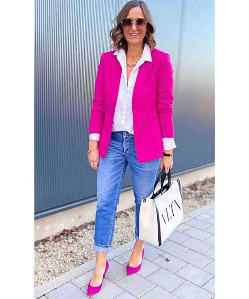 how to wear a blazer with jeans and heels