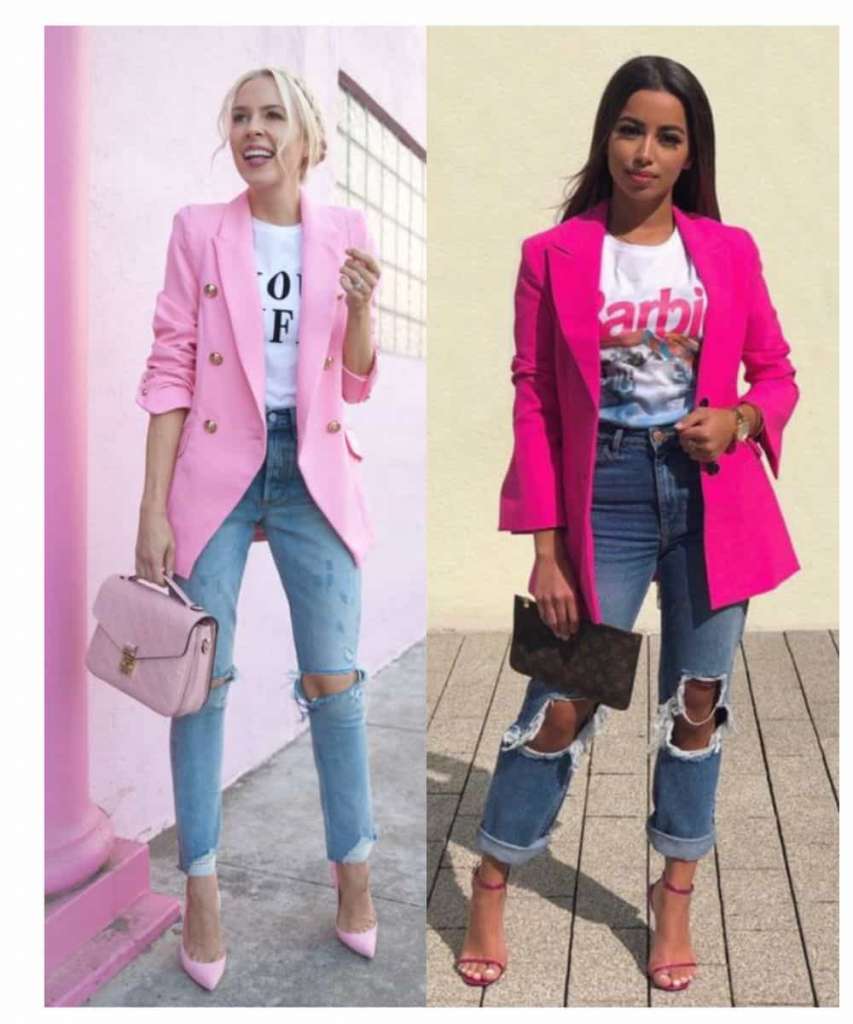 blazer with ripped jeans and heels