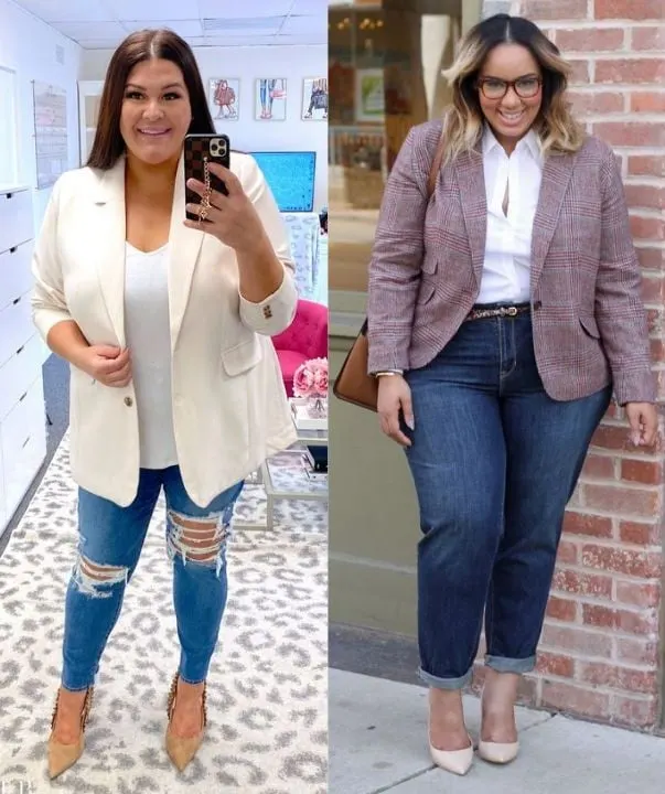 blazer with jeans and heels plus size