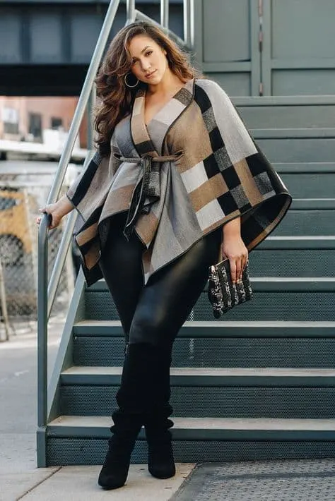 Belted Poncho and Leather Legging plus size