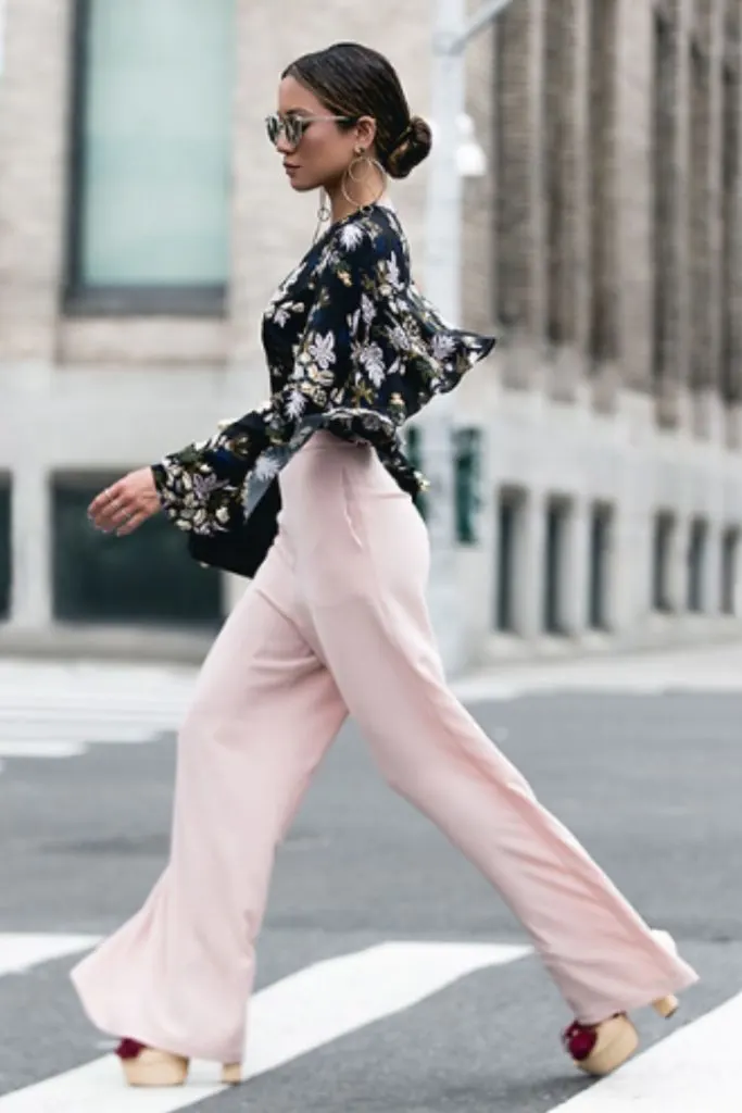 floral top and silk pants