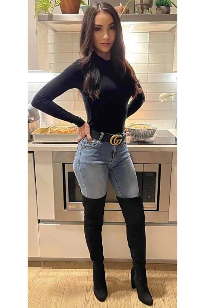 night out outfits jeans thigh high boots 