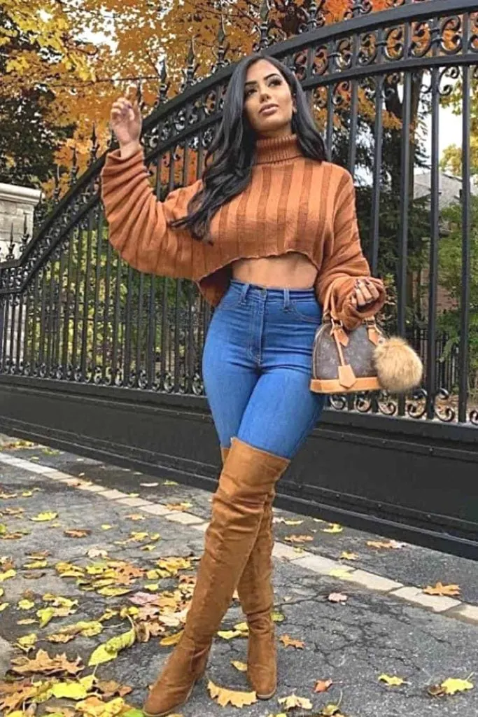 hot outfit jeans thigh high boots 