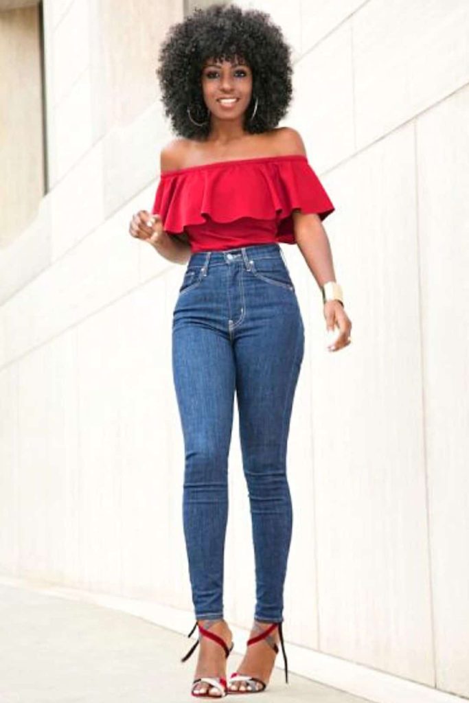 casual hot outfit jeans black woman