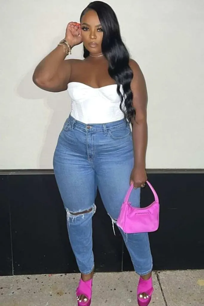 bar outfit plus size white top