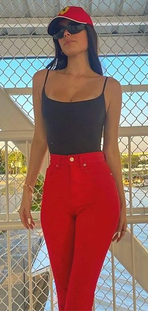 black top red jeans nascar race outfit