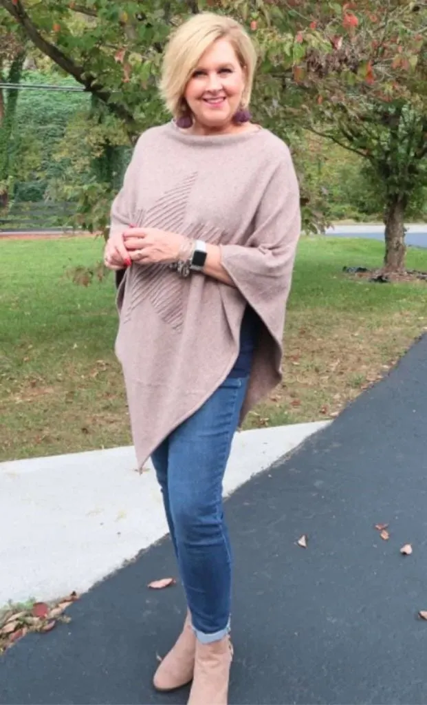 poncho and ankle boots over 50 & 60
