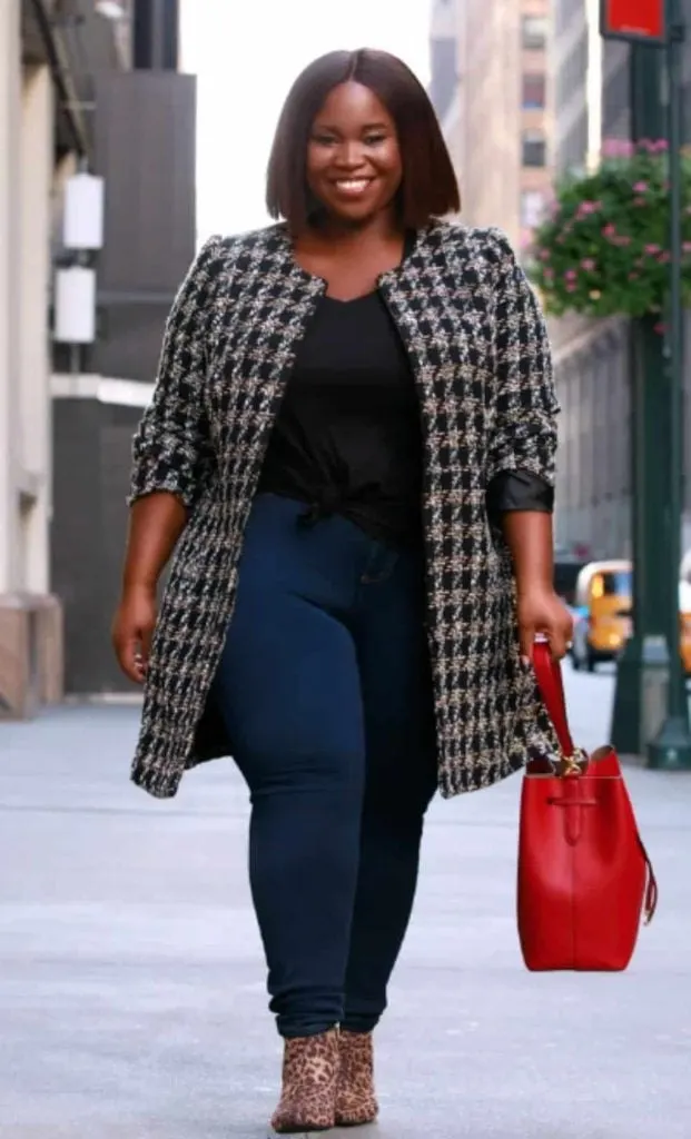 black woman plus size tweed jacket