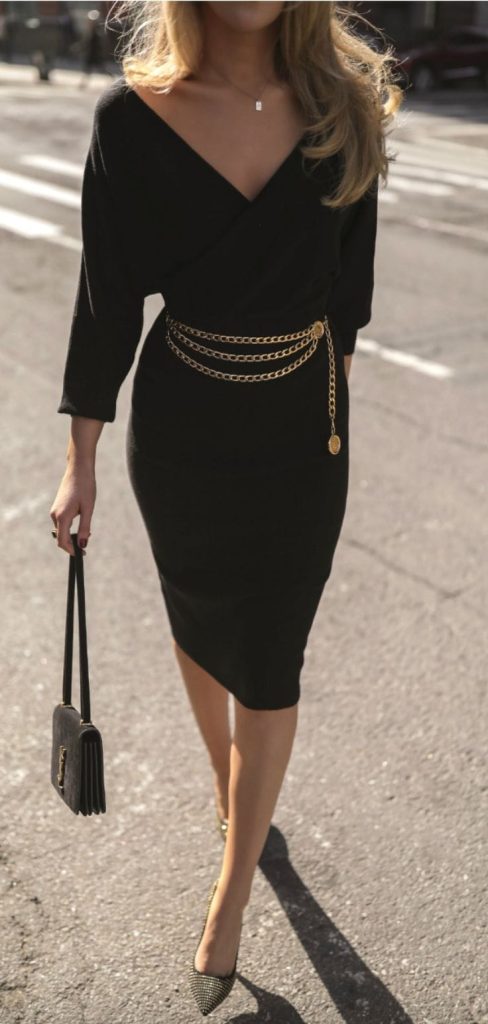black dress gold chain outfit