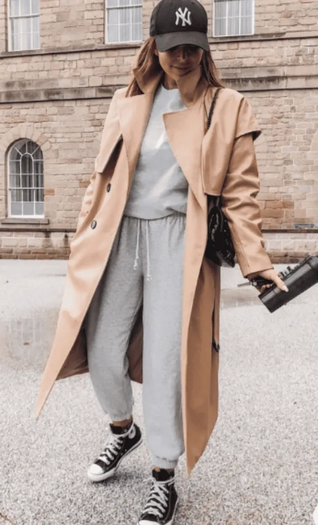 winter converse outfit with trench coat