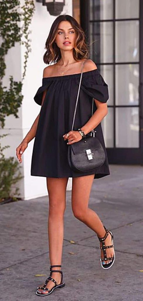 black off-shoulder dress