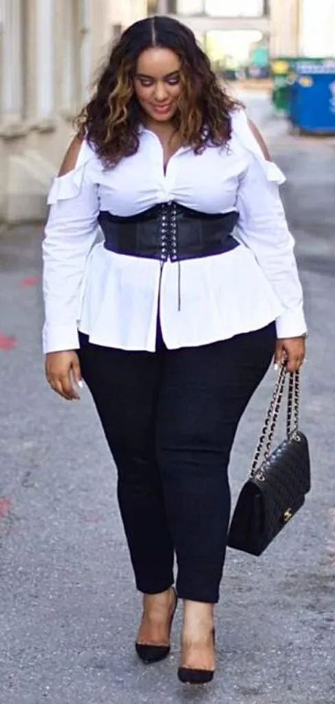 shirt with corset belt plus size